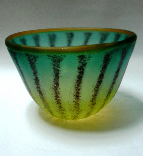 Bowl De Cristal Murano Opaco Mediano Verde Franjas (Usado)