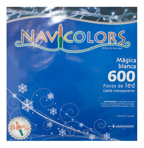Serie Navideña 600 Led Luz Blanca 8 Funciones 30 Metros Luces Blanco