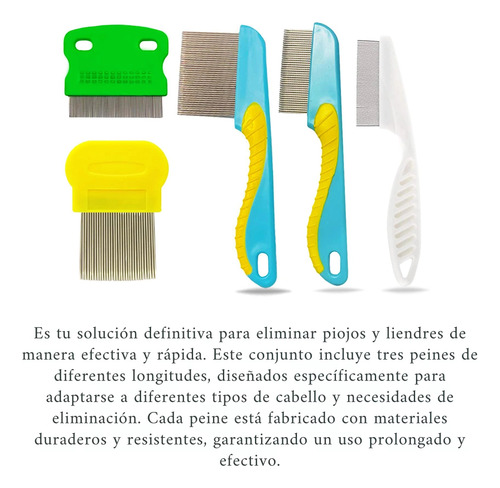 Peine De Contra Piojos Y Liendres Acero Inoxidable 5 Pcs