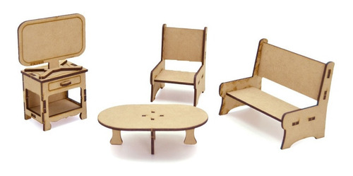 Imagen 3 de 8 de Set De Muebles Para Muñecas - 30 Piezas En Fibrofácil Mdf