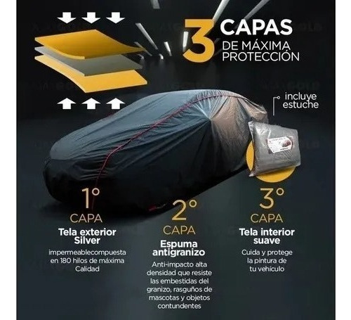 Cubre Coche Auto Antigranizo Impermeable Premium Silver Talle Talle L