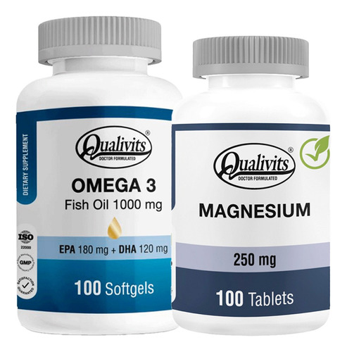 Magnesio 250 Mg + Omega 3 X 100 Cápsulas - Qualivits Sabor Natural