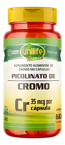 Kit C/ 5 Picolinato De Cromo 500mg 60 Vegan Caps - Unilife