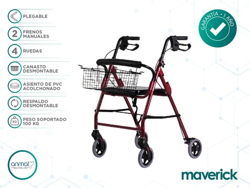 Imagen 4 de 5 de Andador Ortopédico Plegable C/ruedas Frenos Asiento Canasto