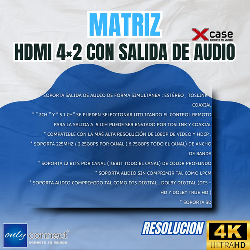 Matriz Xcase Hdmi 4x2 Con Salida De Audio Y Resolucion 4k