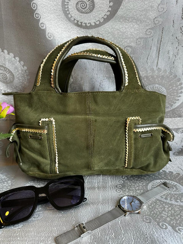 Cartera De Mano, Modelo Vintage Verde Musgo