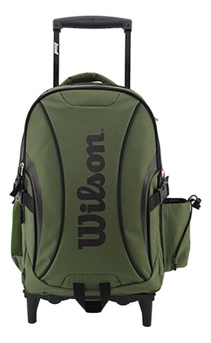 Mochila 18 Con Carrito Reforzada Premium Wilson - 65.02663 Color Verde Diseño de la tela Liso