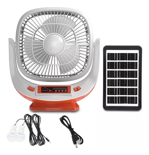 Ventilador Portátil Solar Con Radio Fm Lámpara Bombillo Led 