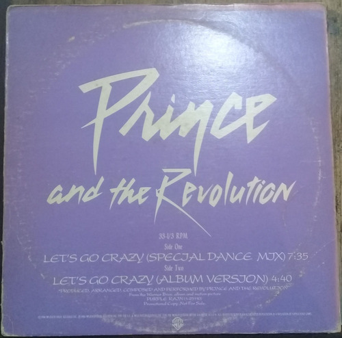 Lp Vinil (vg/+ Prince And The Revolution Let's Go Crazy Prom