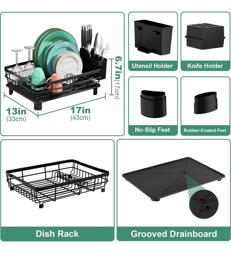 Estante Para Secar Platos Moukabal Acero Inoxidable Negro