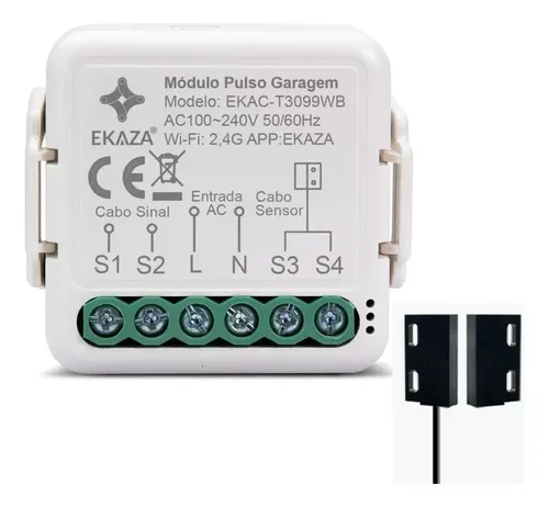Ekaza Módulo Relé Wifi Portão Garagem Smart C/ Sensor Alexa Branco Brando 127/220v