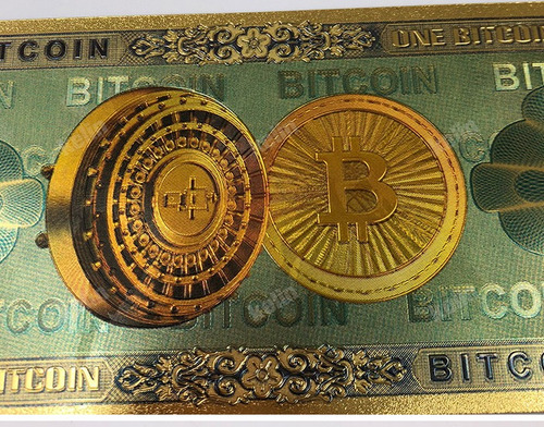 Billete Conmemorativo Dorado Bitcoin De Colección Laminado