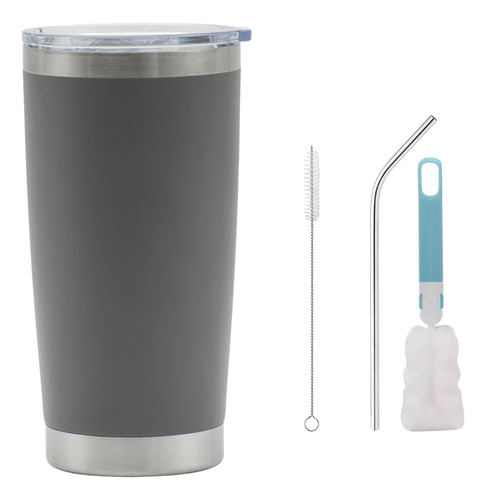 Vaso Termo Acero Inoxidable 20 Onzas Termico Popotes Esponja Gris Oscuro