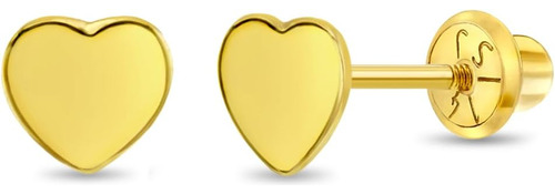 Aretes De Oro Amarillo De 14 K Con Forma De Corazón Pulido P