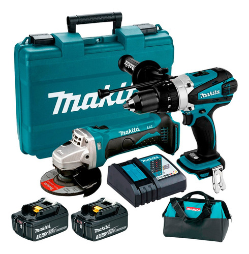 Taladro Percutor Makita Dhp458rfe +amoladora +2bat 3ah +lona