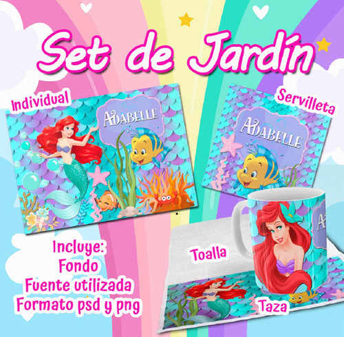 Plantilla/diseño Sublimacion Set Jardin Sirenita Editab