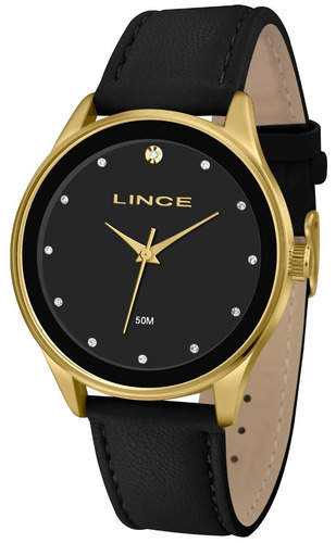 Relogio Lince Feminino Lrcj090l P1px Dourado Couro Preto