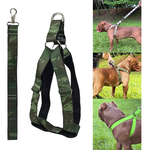 Peitoral Ajustável De Cachorros Cães Medio Grande Resistente Cor Verde-escuro Listas Tamanho Da Coleira G