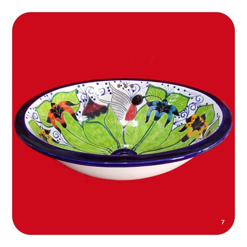 Imagen 3 de 3 de Lavabo Grande Color De Cerámica Tipo Talavera 44x36x17 Cm M7