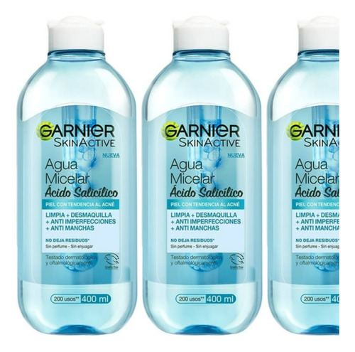 3 Botellas Agua Micelar Salicilico Garnier Acné