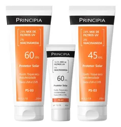 Principia Kit Trio Protetor Solar Facial PS-01 Fps60 + Protetor Solar Corporal Ps-03 Fps 45 e 60 - R$ 127,44