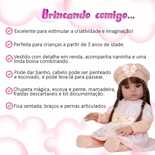 Bebe reborn silicone menina com bolsa fralda