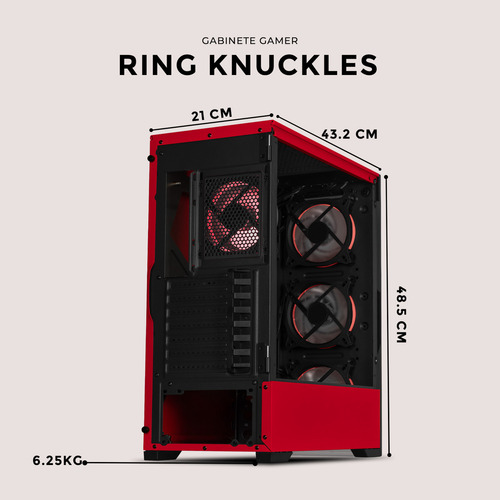 Gabinete Gamer Xtreme Pc Gaming Ring Knuckles Edition Torre Completa E-atx 4 Fan Argb Cristal Templado