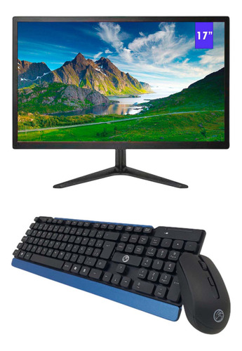 Monitor Led 17.1 Polegadas + Kit Teclado E Mouse Sem Fio Cor Preto 127/220v