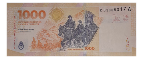 1 Billete De $1000 Argentino De Reposición Serie A S/c 