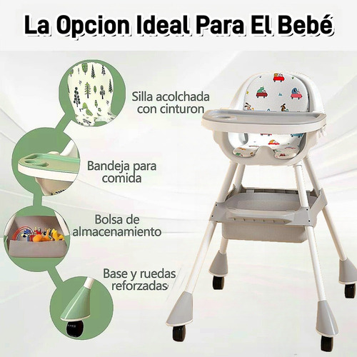 Ajustable Silla Alta Periquera Para Bebé Con Bandeja Silla Para Bebe 3 En 1 Gris