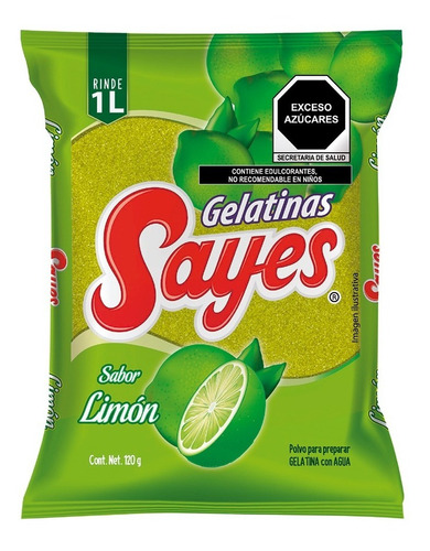 Imagen 2 de 4 de Gelatina Sayes De Agua Sabor Limón, 25 Piezas De 120 Gr