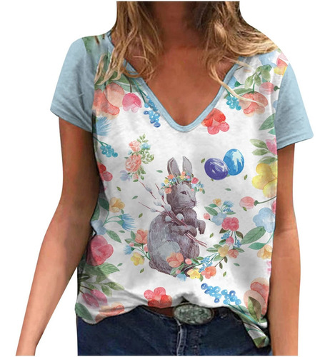 Dama Summer Tops Easter Funny Print Short Sleeve 5 Neck