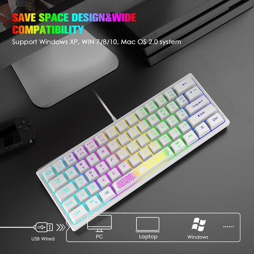 Ziyou Lang K61 60% Gaming Keyboard Mini Portable Con Rainbow