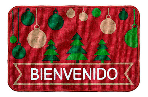 Alfombra Navideña Roja 40x60cm Bienvenido