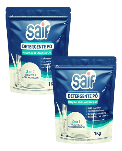 Kit 2 Detergente Em Pó Máquina Lavar Louça 1kg Sabão Secante