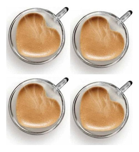 Canecas Kadê Jogo com 4 xicaras café chá coração parede dupla 80ml copo café capacidade 80mL