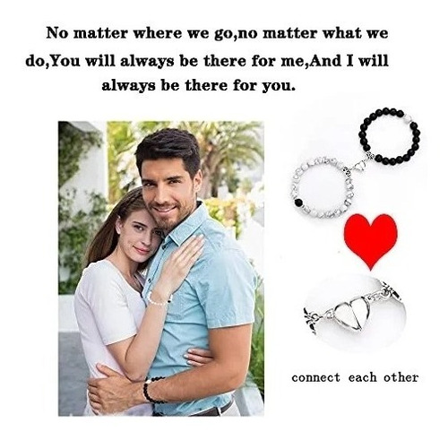 Imagen 5 de 5 de Pulseras De Parejas Magneticas Corazón Regalo San Valentin