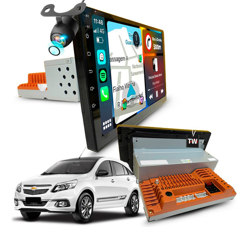 Kit Multimidia 1din Agile 2012-2016 Carplay Bluetooth 9p Cor Chevrolet Agile 2015
