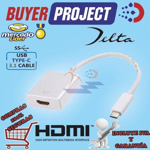 Imagen 2 de 4 de Adaptador Delta Usb-c 3.1 Tipo C A Hdmi 4k Mackbook Hp Dell