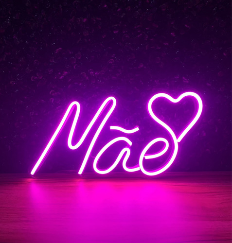 Painel Neon Led Placa Presente Mãe 60x30cm Cor Rosa Bivolt