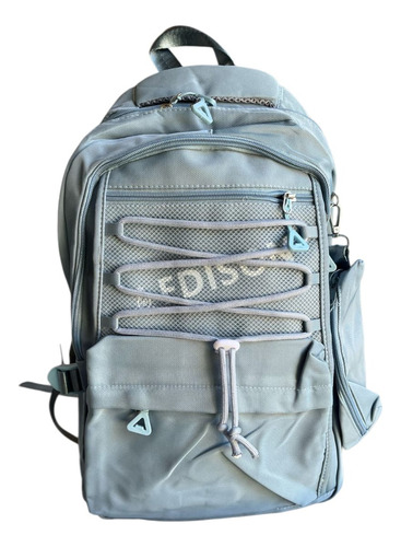 Mochila Edison Amplia Varios Compartimentos Celeste Liso