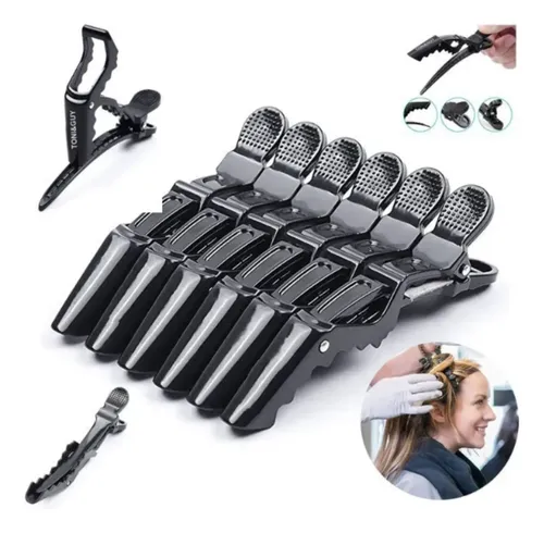 6 Presilhas Crocodilo Prendedor Cabelo Clips Tipo Bico Pato Cor Preto