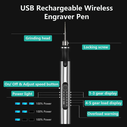Fainat Boligrafo De Grabado Recargable Por Usb Con 35 Bits,