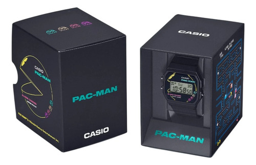 Reloj Casio Pac-man F-91wpc-1a Correa Negro Bisel Negro Fondo Negro