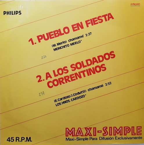 Monchito Merlo - Los Hnos. Cardozo Y Otros - Maxi Simple  Lp