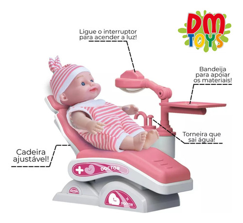 Boneca Dr Dentista C/ Acessórios Cadeira Ajustável - Dmtoys