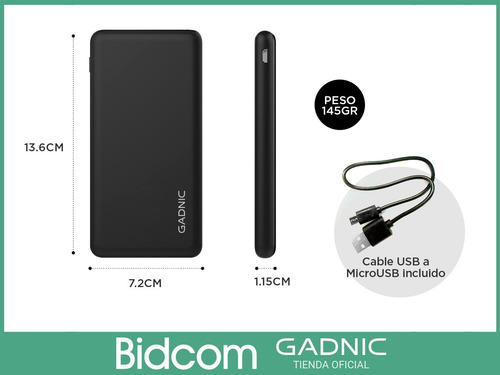 Imagen 7 de 9 de Power Bank Gadnic 15000 Mah Tipo C Carga Rapida Micro Usb