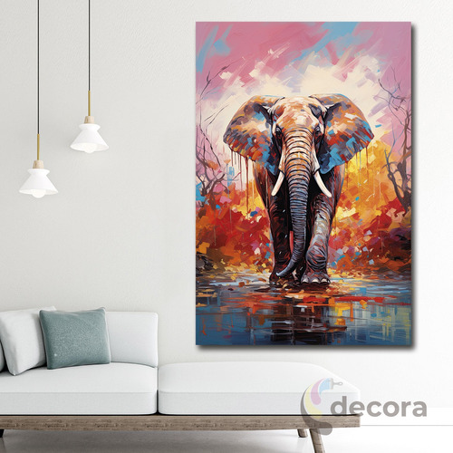 Cuadro Elefante Colores Elegante Sala Animal 15 60x90
