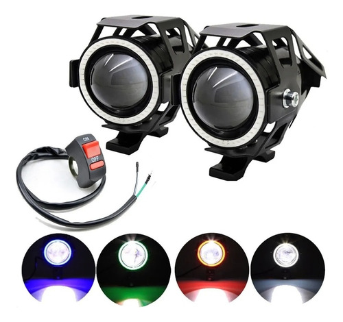 Par Faros Led Ojo De Angel Demonio Moto Exploradora + Switch