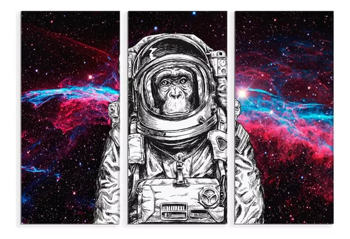 Set De 3 Cuadros Canvas Mono Astronauta 90x130cm